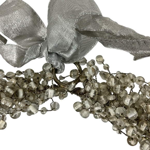 Pottery Barn Clear Glass Bead Wreath with Silver Ribbon Elegant Home Decor 12” - Picture 7 of 7
